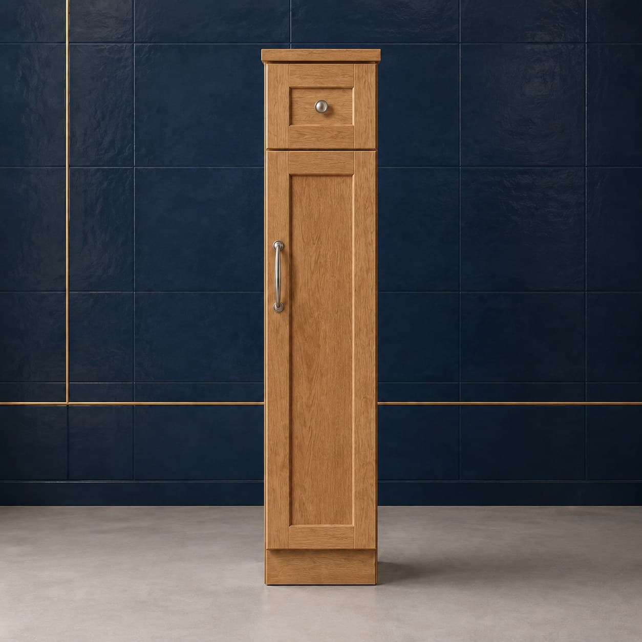 3 inch wide by 34 1/2 inch tall solid wood base cabinet filler strip in a smooth neutral finish, in Wood Color finish — front view