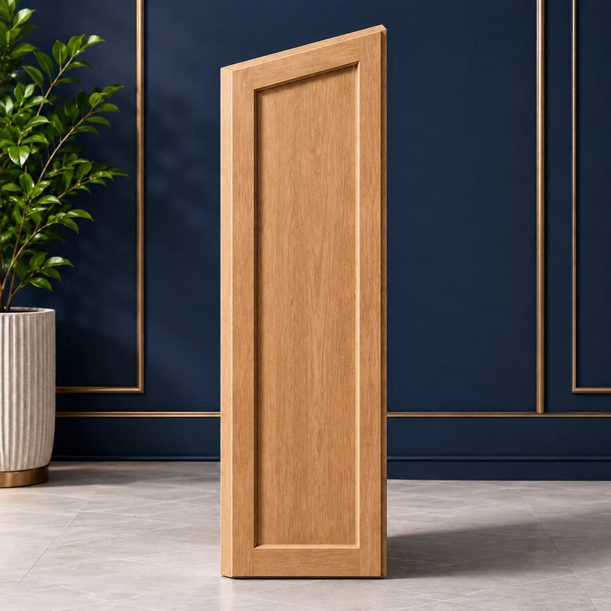 12 inch by 34 1/2 inch dishwasher end panel with finished face edge in a neutral cabinet finish, in Wood Color finish — front view