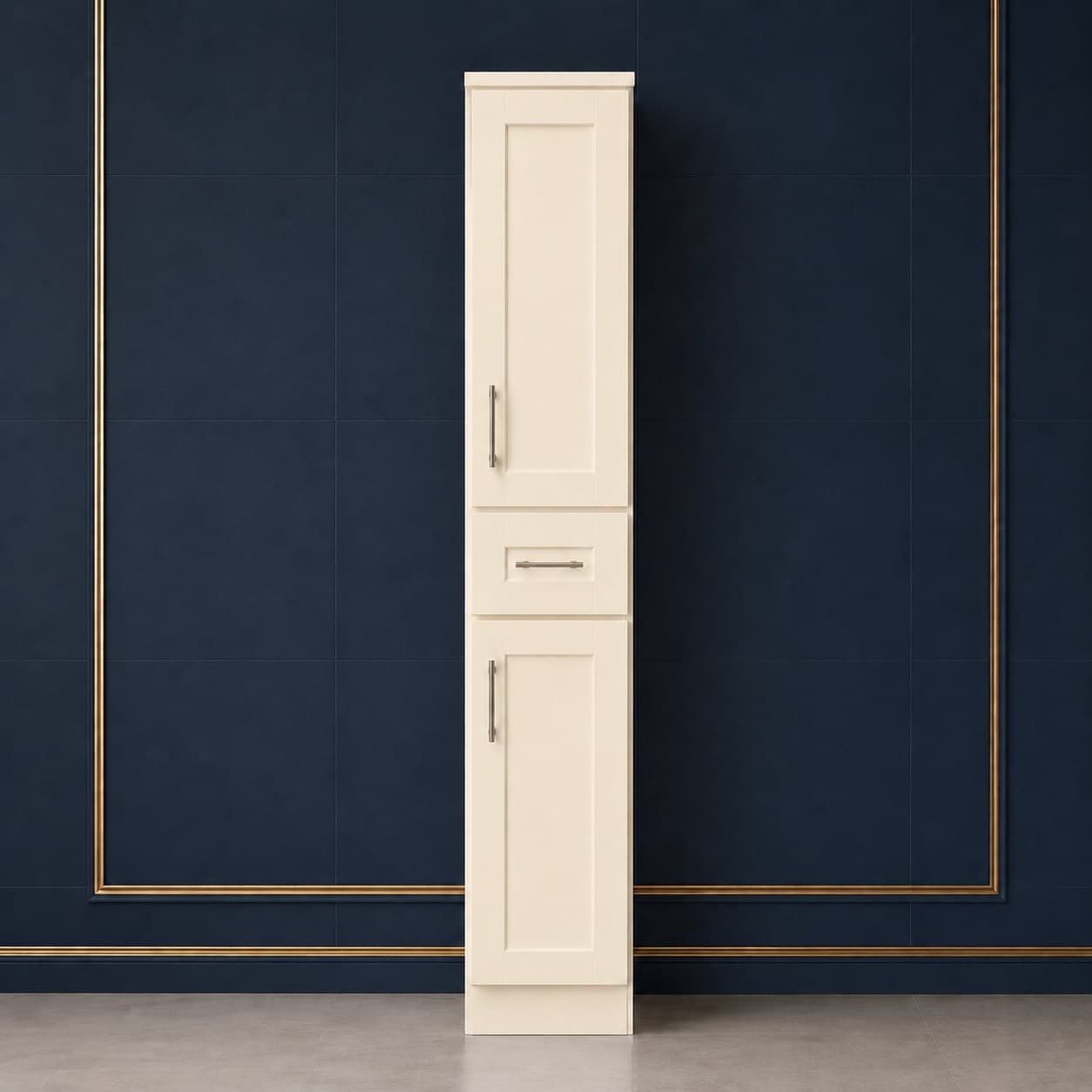 3 inch wide by 42 inch tall wall filler strip in a neutral finish matching wall cabinets, in Seashell Cream finish — front view