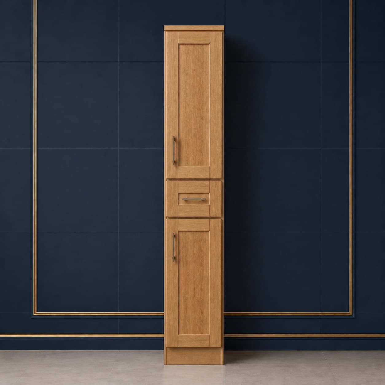 3 inch wide by 42 inch tall wall filler strip in a neutral finish matching wall cabinets, in Wood Color finish — front view