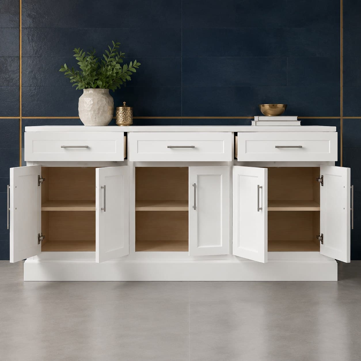 96 inch base molding strip, 4 3/8 inches high, with a traditional baseboard profile in a smooth wood finish, in Purity White finish — front view