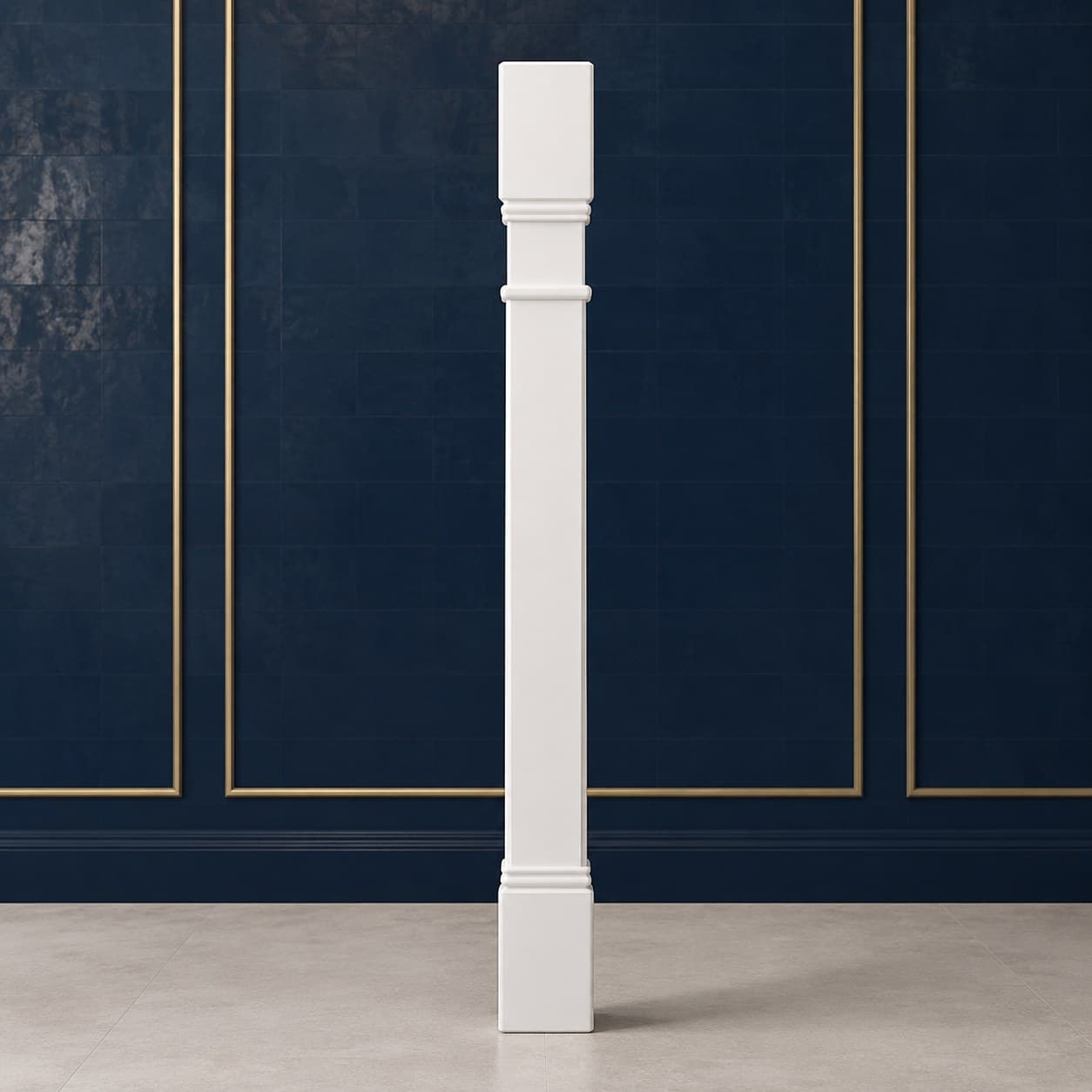 Square decorative wood post measuring 3 by 3 inches and 36 inches tall, in a smooth neutral finish, in Purity White finish — front view