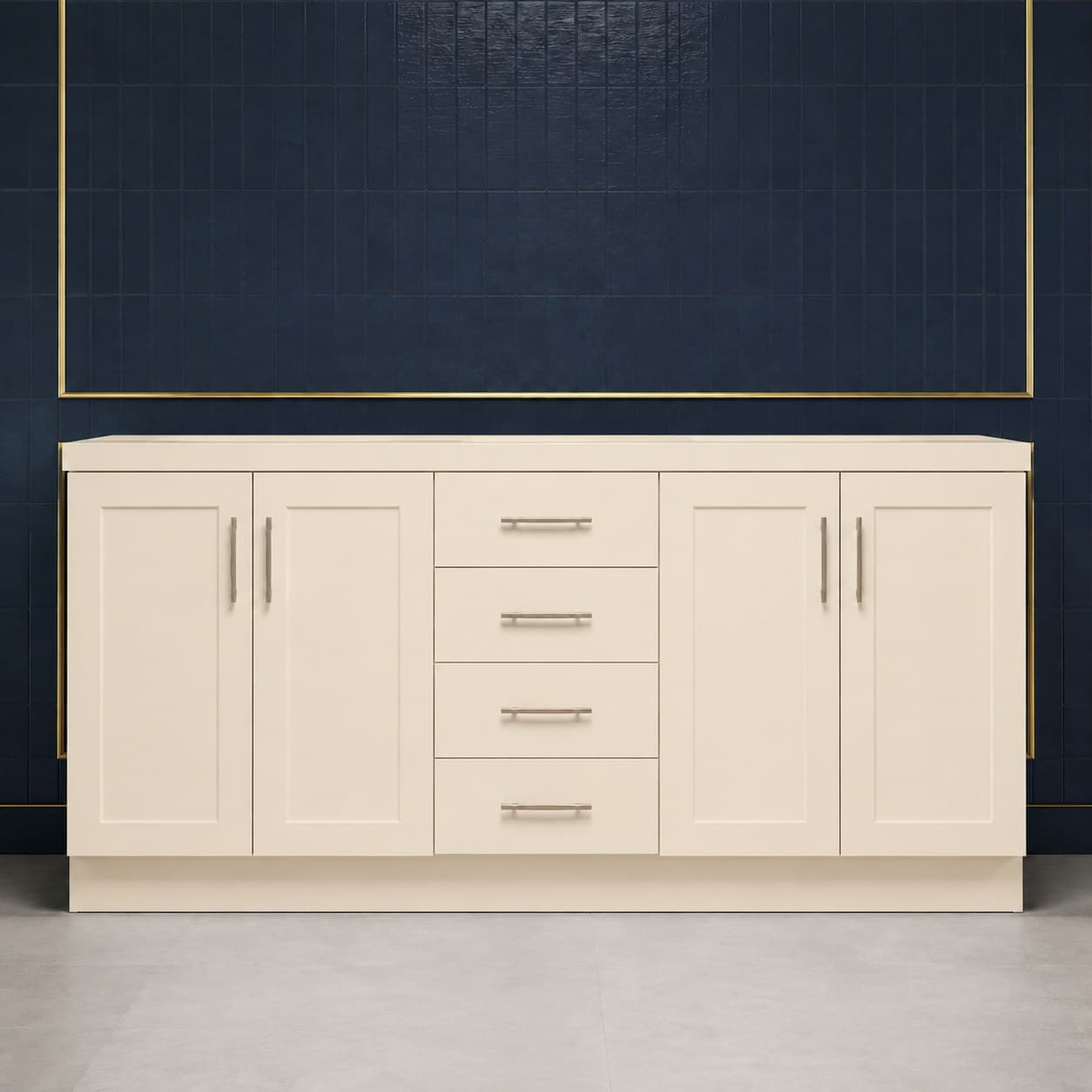 96 inch luxury light rail molding with a deep 2 3/4 inch decorative profile, shown in a smooth neutral wood finish, in Seashell Cream finish — front view